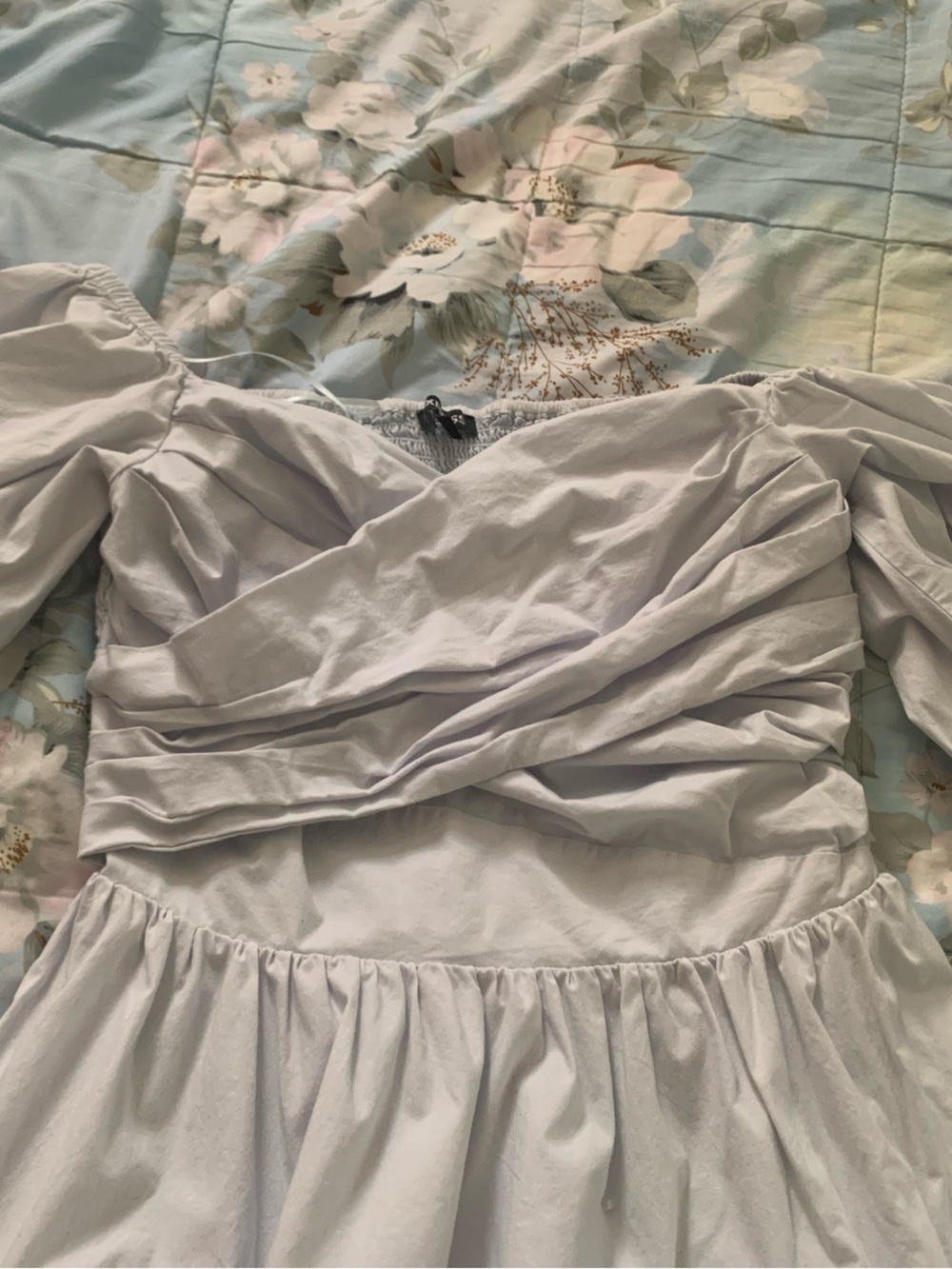 Express Light Blue Smocked Off-Shoulder Dress